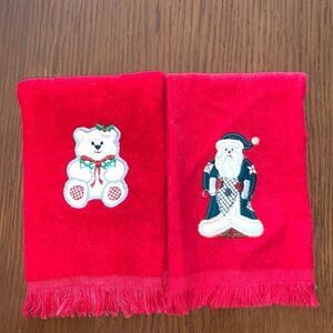 2 vintage red Christmas hand towels